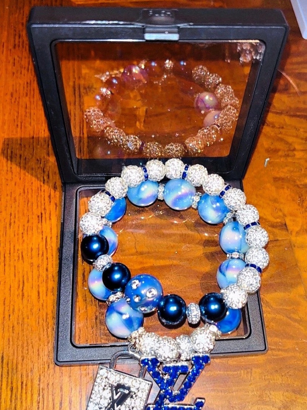 Blue & Silver Beaded Statement Necklace Like New